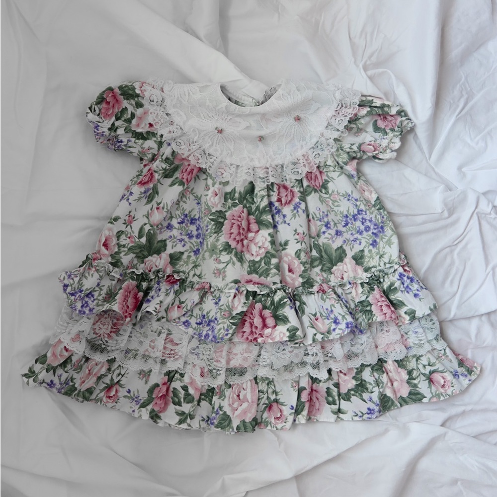 Vintage Jill Lynn Baby Girl Dress | Shabby Chic Floral Lace Size T2 🤍🎀